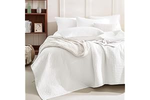 Sanracie Stonewashed Oversized King Quilt(120"x120"), Cotton Milk White California King Quilt Coverlet Sets 3Pcs Ultra Soft Crinkle Cross Stitch Bedspreads Sets for All Season