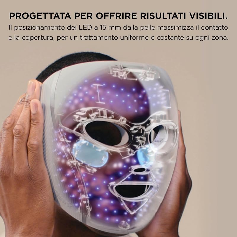 CryoGlow, Maschera LED Viso, Blu, FW312EU, per Skincare a Casa