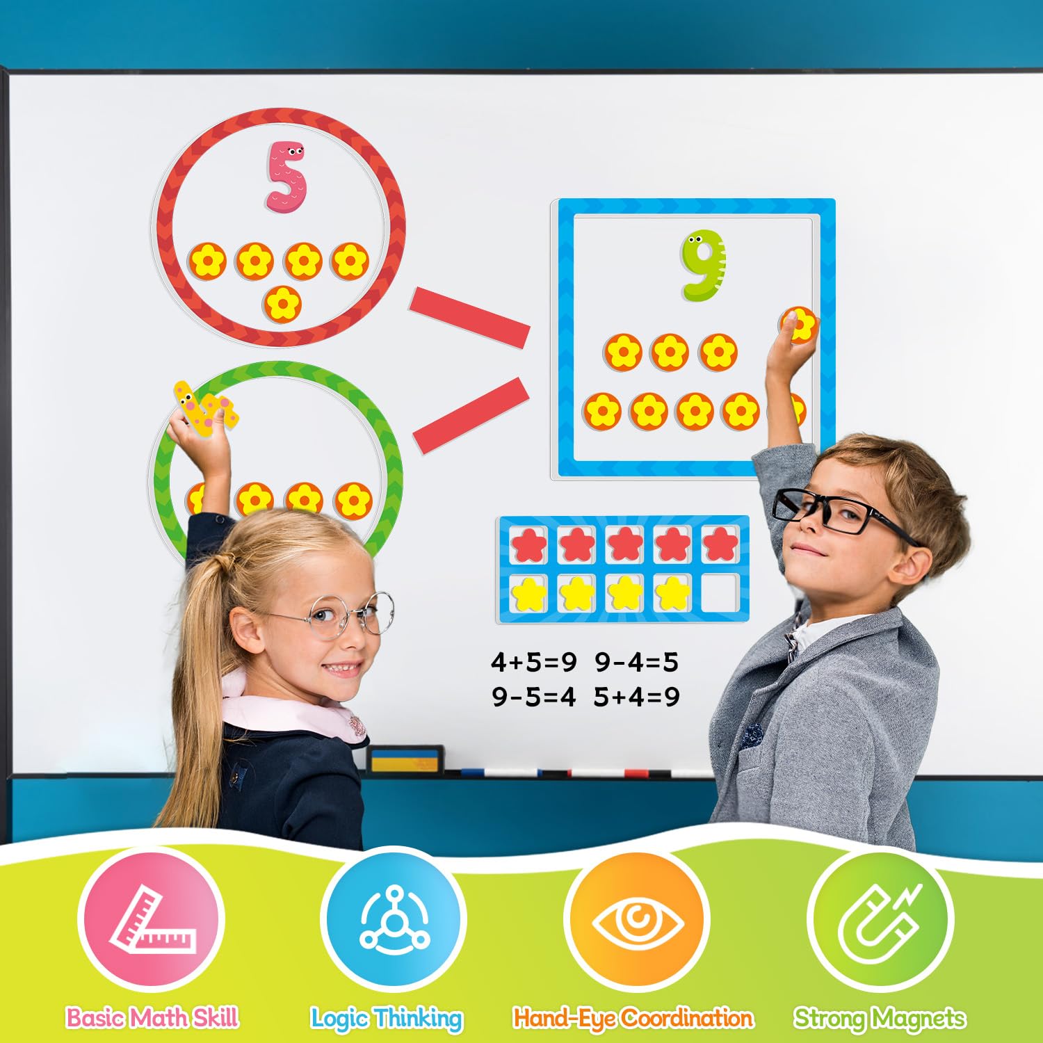 97 PCS Magnetic Numbers for Whiteboard, Math Manipulatives Kindergarten 1st Grade, Math Games for Kids, Magnetic Number Line, Math Counters & Ten Frames Set, Addition and Subtraction Games