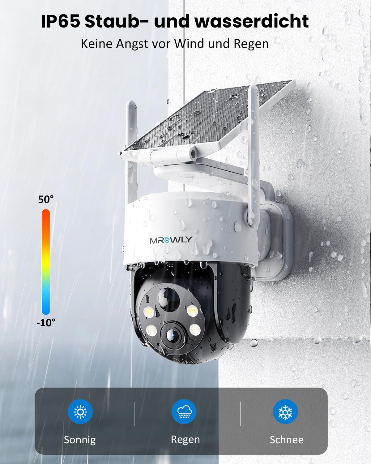 Mrowly 2K Überwachungskamera Aussen Solar, 360° PTZ Kamera Überwachung Aussen Akku, 2,4GHz WLAN Kamera mit PIR Bewegungsmelder, Farbnachtsicht, 2-Wege-Audio, IP66, Cloud/SD Speicher 9