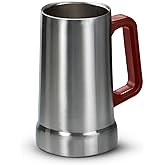 KooK Beer Stein, Stainless Steel Coffee Mug, Tumbler with Thermal Vacuum Insulation, Double Walled Drinking Cup, Large Handle, Shatterproof, Stainless Steel, 23.7 oz