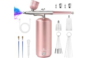 PHILORN Airbrush Kit for Nails ，Portable Cordless Air Brush with Compressor for Barber Nail Art, Cake Decor, Makeup, Model Painting (Pink)