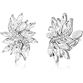 EVER FAITH Sparkly Rhinestone Clip-on Earrings for Women Bride, Fashion Marquise Crystal Cluster Wedding Bridal Stud Earring for Prom Formal Party