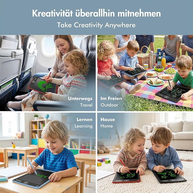LCD-Schreibtafel 8,5", lösch- und wiederbeschreibbar, augenschonend, Bildschirmsperre, EIN-klick-Radierer, Magnete zum Anheften an den Kühlschrank, inkl. Stylus Stift, Farbe: Blau