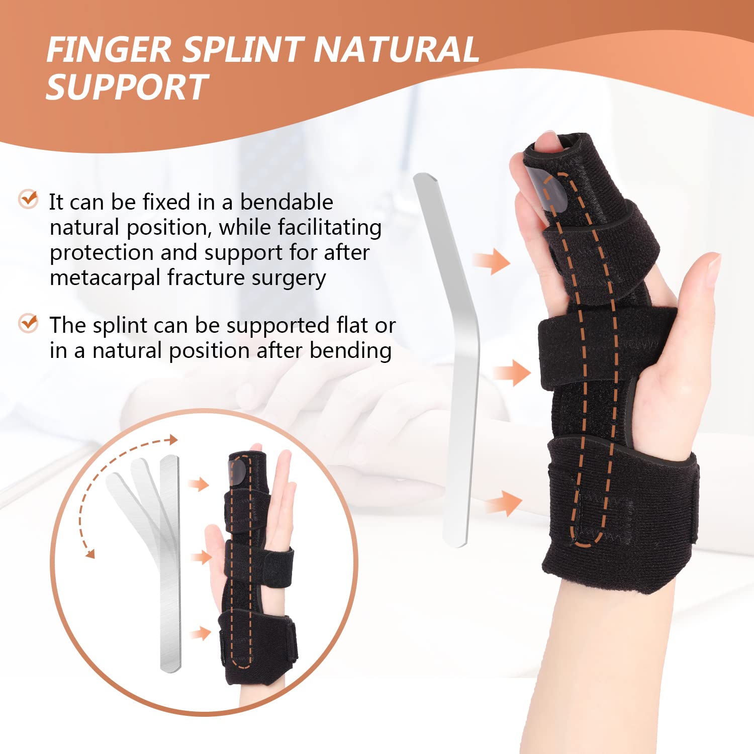Scurnhau Trigger Finger Splint Finger Brace for 2 Fingers Reversible Finger Splints for Mallet Finger Broken Finger Arthritis Metacarpal Fracture Hand Brace with Finger Support Joints Immobilizer-L/XL
