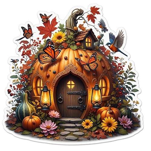 Tree Fairy Door Wall Decal, Removable Wall Sticker (Pumpkin House)