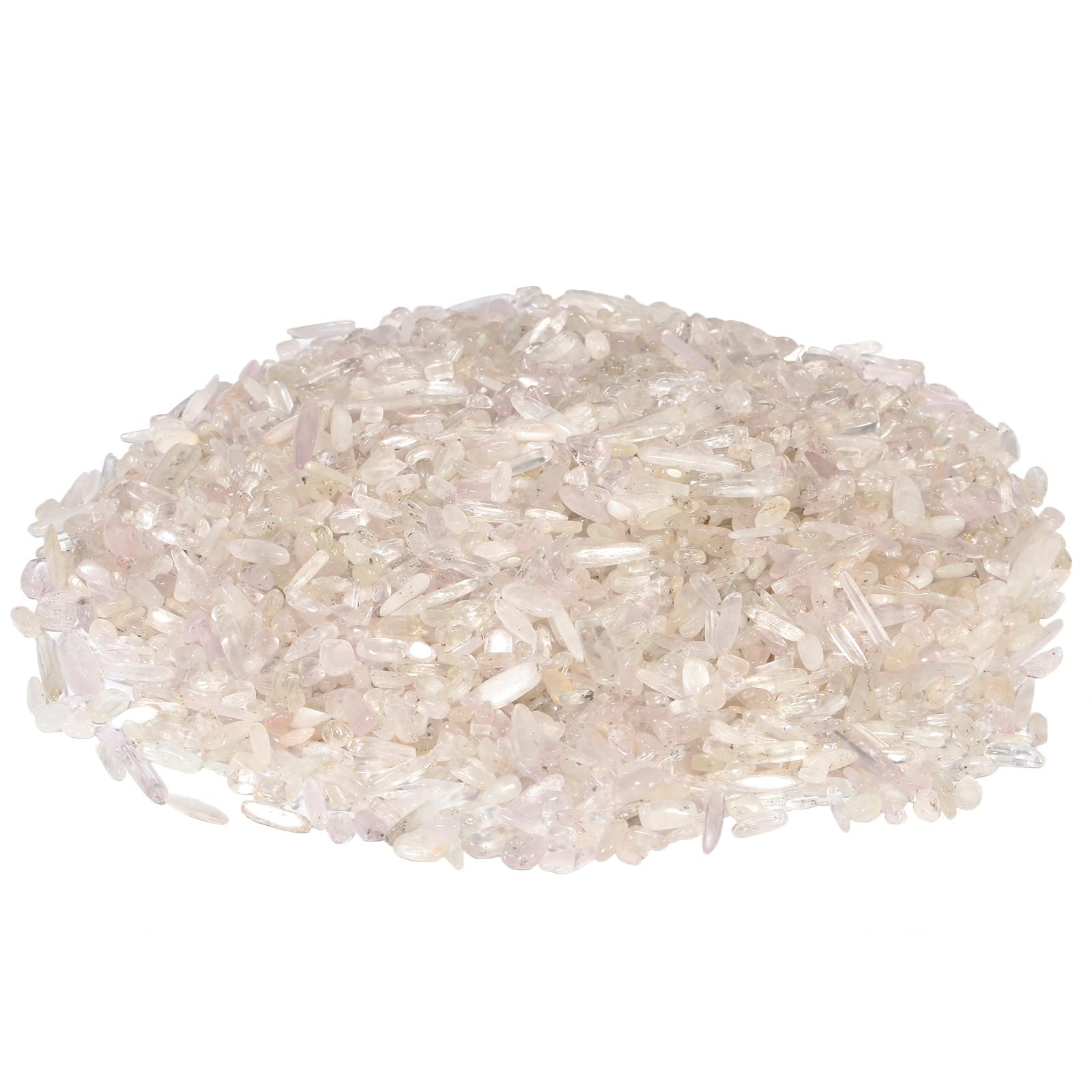 mookaitedecor 1lb Natural Kunzite Crystal Tumbled Stones Chips Bulk, Decorative Small Semi Precious Stones Chips for Vase Fish Tank Resin Crafts Plant Pot Decor Crushed Crystal Chips for Candles DIY