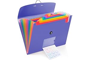 CASAON 13 Pocket Expanding File Folder Accordian File Organizer, A4 Letter Size Paper Document Receipt Holder for School Office Supplies, Purple Blue
