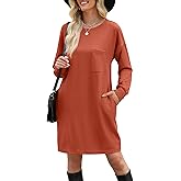 WIHOLL Womens Long Sleeve Dress Loose Fit Casual Crewneck Flowy Mini Dresses with Pockets Fall Fashion