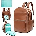 Diaper Bag Backpack Mominside Leather Baby Bag with 6 Insulated Pockets for Mom Dad, Baby Registry Search, Changing Station, 