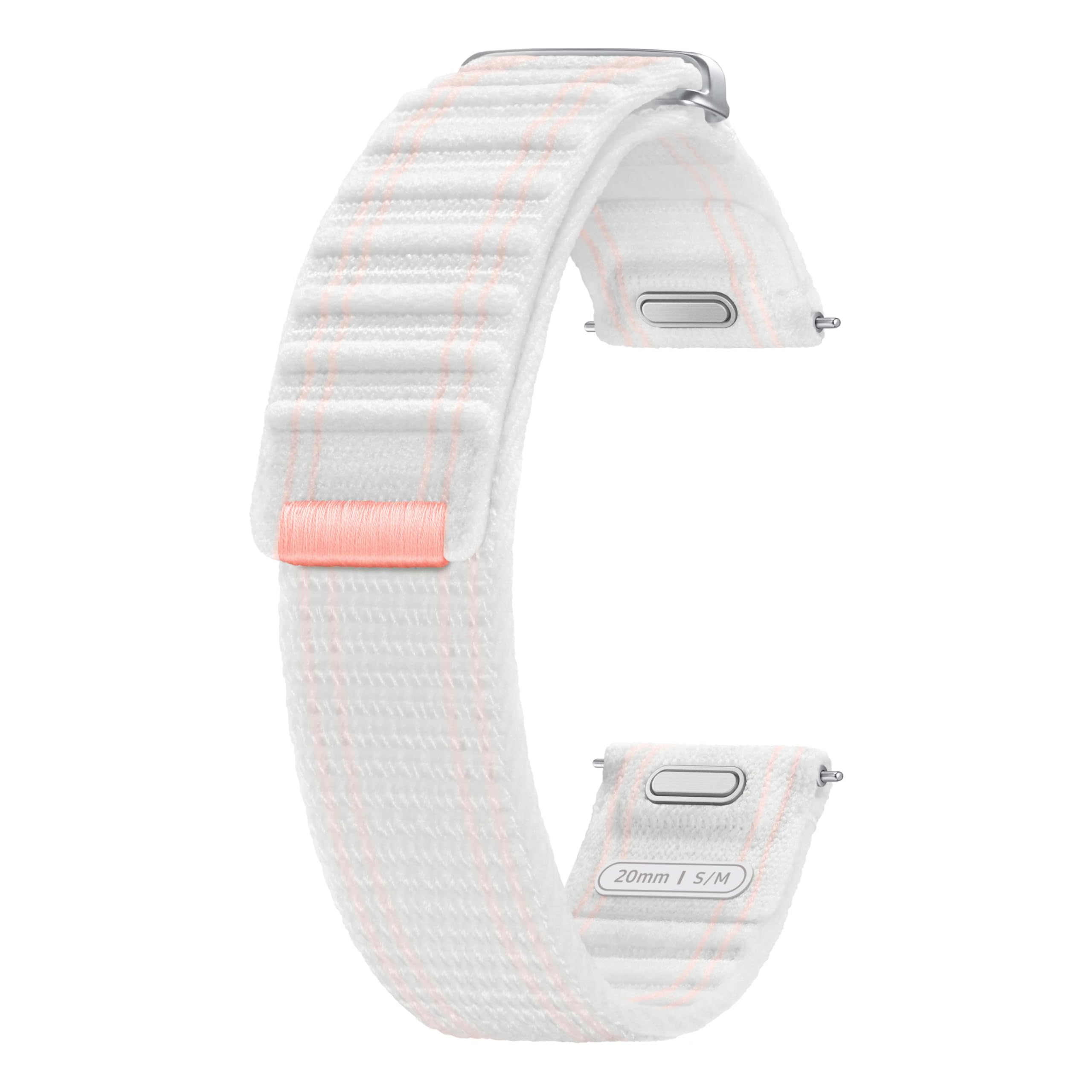 Photo 1 of SAMSUNG Galaxy Watch 7, 6, 5, 4 Series Fabric Band, Nylon, Smartwatch Replacement Strap for Men and Women, One Click Attachment, Small/Medium, ET-SVL30SWEGUJ, Pink/White