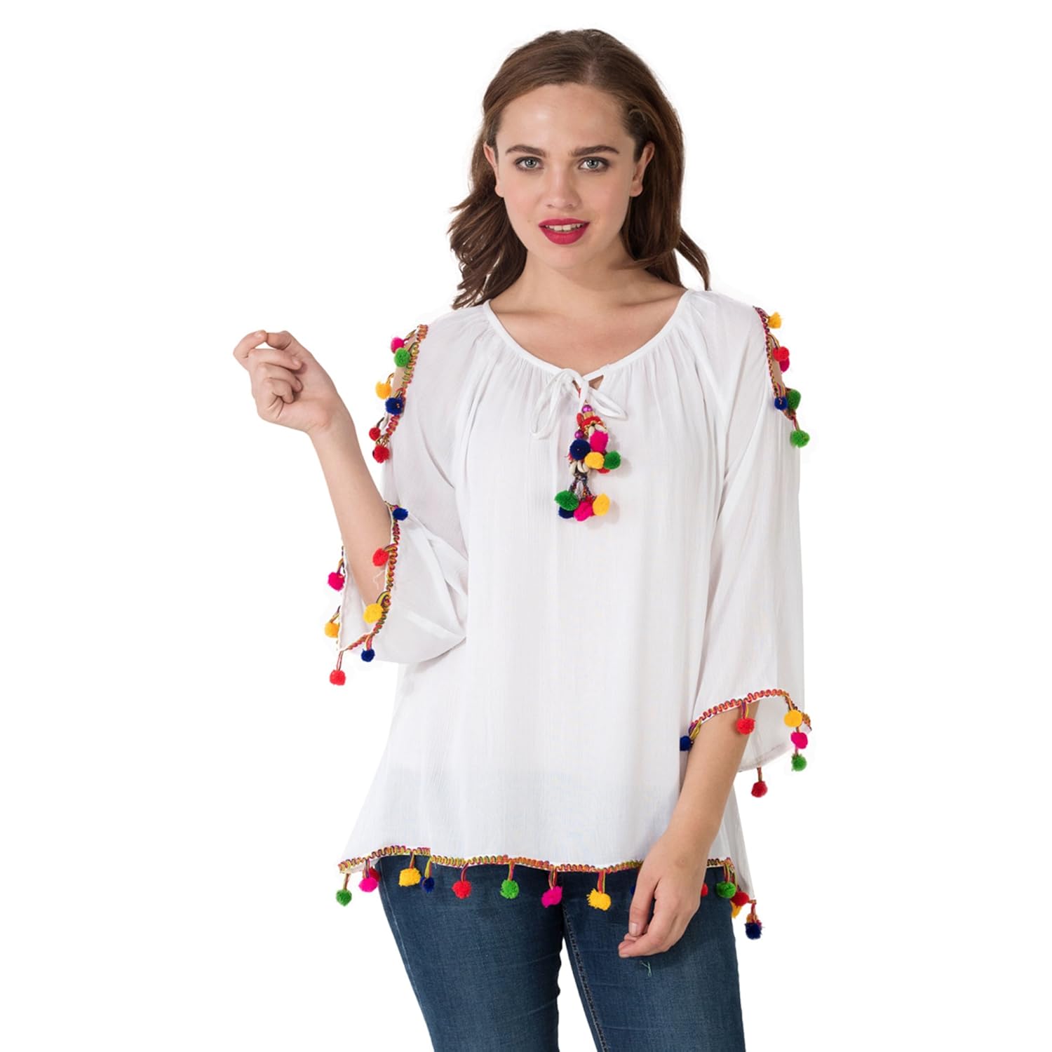 secret bazaar women's rayon crape cold shoulder top(white)