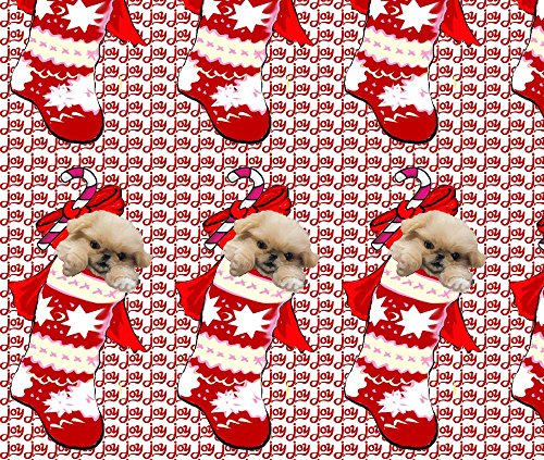 Christmas Stocking Fabric Pekingese Puppy In Christmas Stocking Fabric by Dogdaze Printed on Cotton Spandex Jersey Fabric by the Yard by Spoonflower