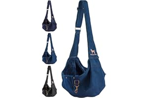 Noah & Paw Dog Sling Carrier for Small Dogs 5-18lb, Dog Sling for Small Dogs and Cats, Dog Carrier with Adjustable Padded Strap, Premium Denim, Lined with Fur, Double Safety Feature, Machine Washable