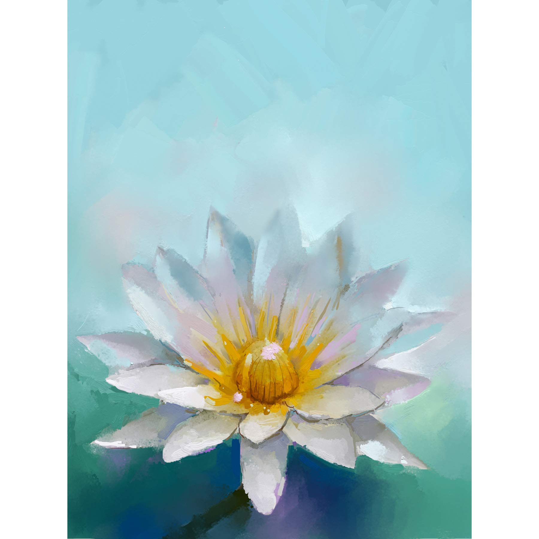 Wee Blue Coo Flower Lotus Painting Large Wall Art Print Canvas Premium Poster