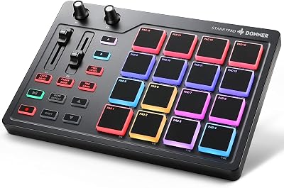Donner STARRYPAD MINI USB C MIDI Pad Controller 16 Pads 2 Faders Knobs Black