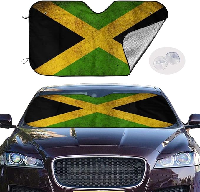 Jamaica Flag Retro Jamaican Pride Car Windshield Sun Shade