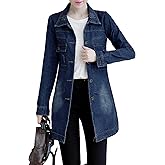 SOMTHRON Women's Distressed Denim Jeans Outfits Coat Spring Fall Retro Jeans Long Outerwear Denim Jacket