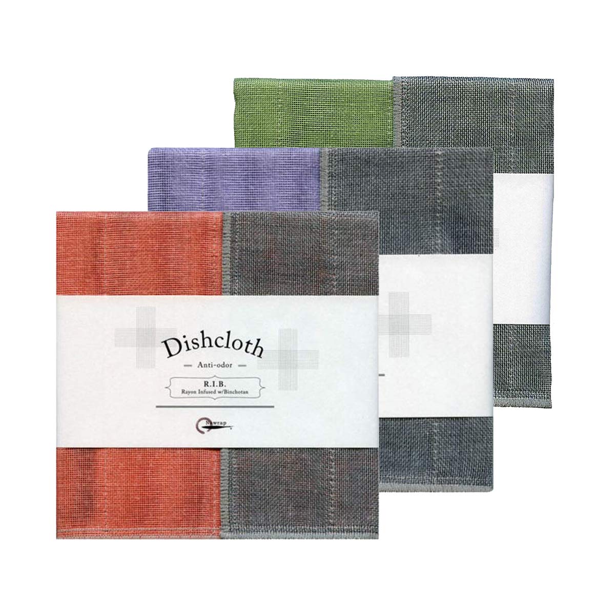 Nawrap Binchotan Charcoal Dishcloths, Set of 3, Pistachio, Light Purple & Coral