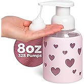 SoCal Suds & Company Foaming Hand Soap Dispenser Glass, Liquid Soap Pump with Heart Silicone Sleeve, Refillable Bottle for Kids, Baby Wash & Shampoo, Ideal for Bathroom & Kitchen Use, Soft Pink, 8oz
