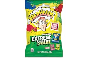 WARHEADS - Extreme Sour Hard Candy - Sour Apple, Black Cherry, Blue Raspberry, Lemon & Watermelon Flavors - 3.25 oz. Bag