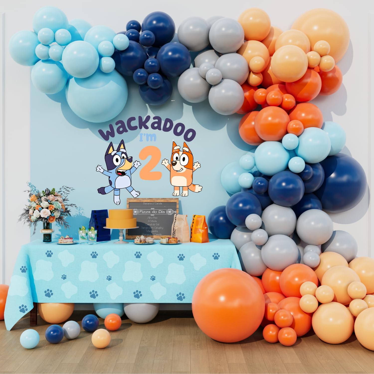 Beaumode Blue Dog Balloon Arch Garland Kit for Boys Girls Wackadoo I'm Two Birthday Puppy Pawty Dog Birthday Daisy Flower Groovy Party Decorations (Night Blue Orange)