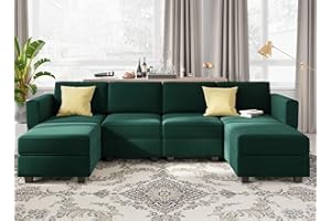 Belffin Modular Sectional Sofa Oversized U Shaped Sectional Couch with Reversible Chaise Velvet Modular U Shape Sofa with Storage Seat Green