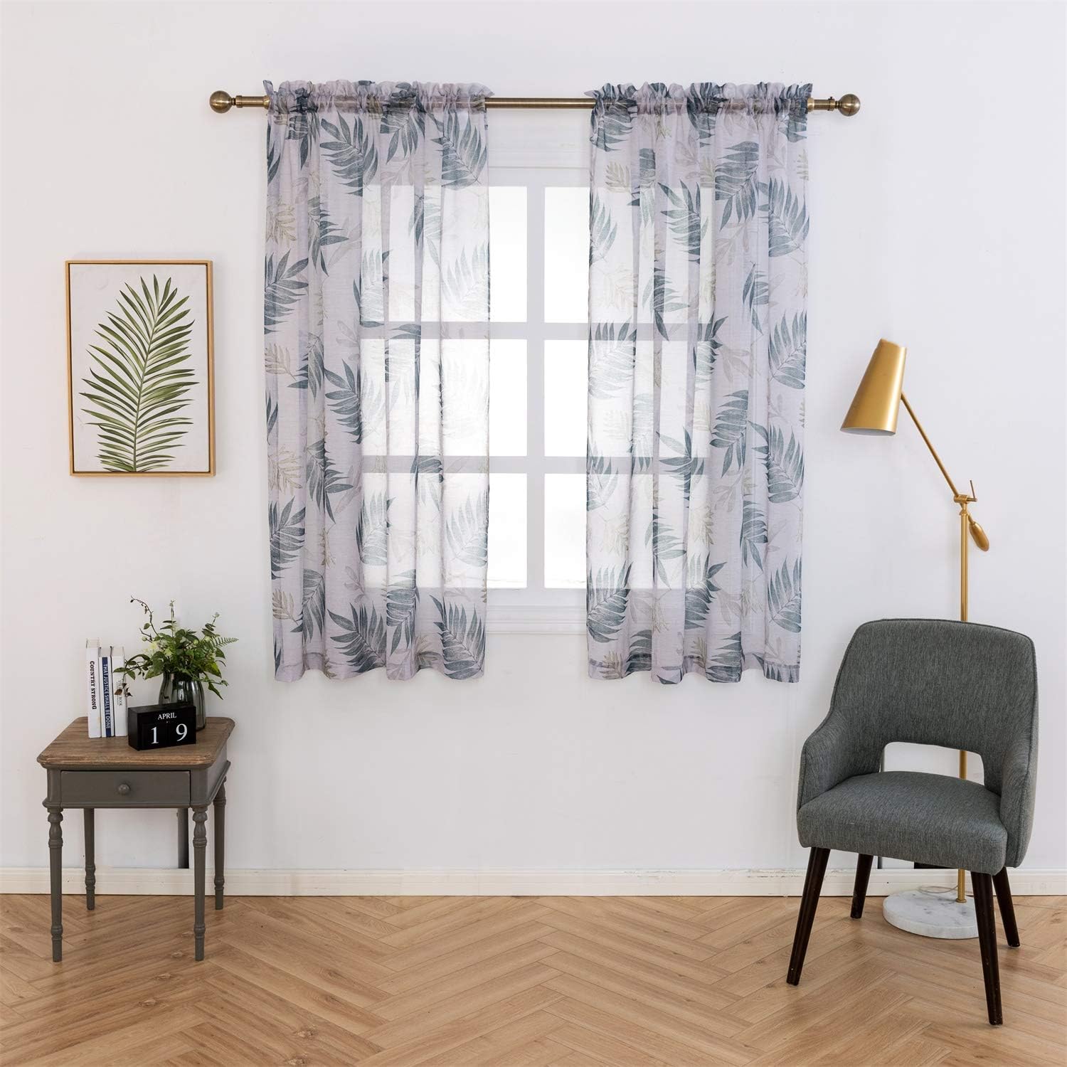Amazon Com Anjee Tropical Plants Printed White Sheer Curtains