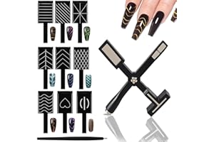 CHIPLESIER 11PCS Cat Eye Gel Nail Polish Tools Set, Nail Art Magnet Tool Set For Cat Eye Nail Polish, 5 in 1 Nail Magnet Tool, 9PCS Stripe Magnet Plates and Magnet Pen for Nail Art Nail Salon or DIY (Black)