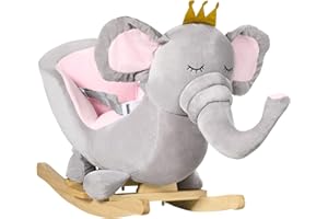 Qaba Baby Rocking Horse Elephant Rocking Chair Toddler Rocker Toy with Sound Wooden Base Seat Safety Belt for 1.5-3 Year Old, Gray