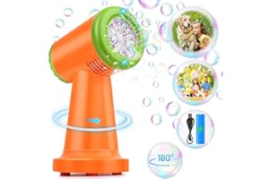 Bessol Bubble Machine for Kids Toddlers, 90/180 Rotating Automatic Bubble Blower 20000+ Bubbles Per Minute, Rechargeable Bubble Maker Machines Summer Outdoor Toys for Parties Wedding Birthday Orange