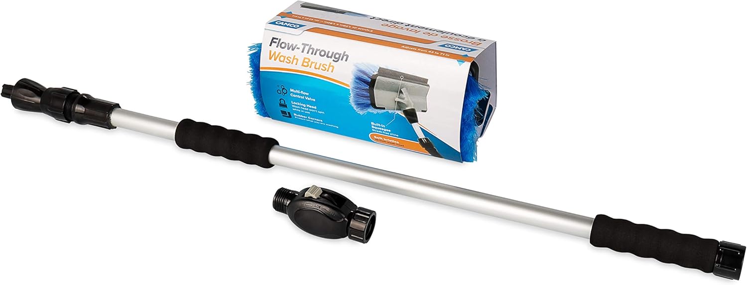 Camco RV Flow-Through Wash Brush with Adjustable Handle (43633), Black/Gray: Automotive