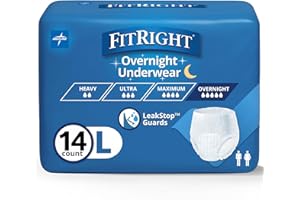 FitRight Overnight Unisex Large Underwear, (40-56 in Waist) 14 Count, Maximum All Night Disposable Incontinence Protection, Pull-On Absorbent Underwear for Men and Women, 1 Bag
