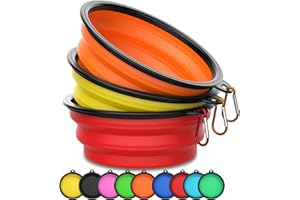 Takfox Collapsible Dog Bowls [3 Pack] 34 oz, Travel Dog Bowls, Pet Bowl Portable Foldable Water Food Feeding Dishes with Carabiner Clip for Traveling Hiking Walking-Red & Orange & Yellow