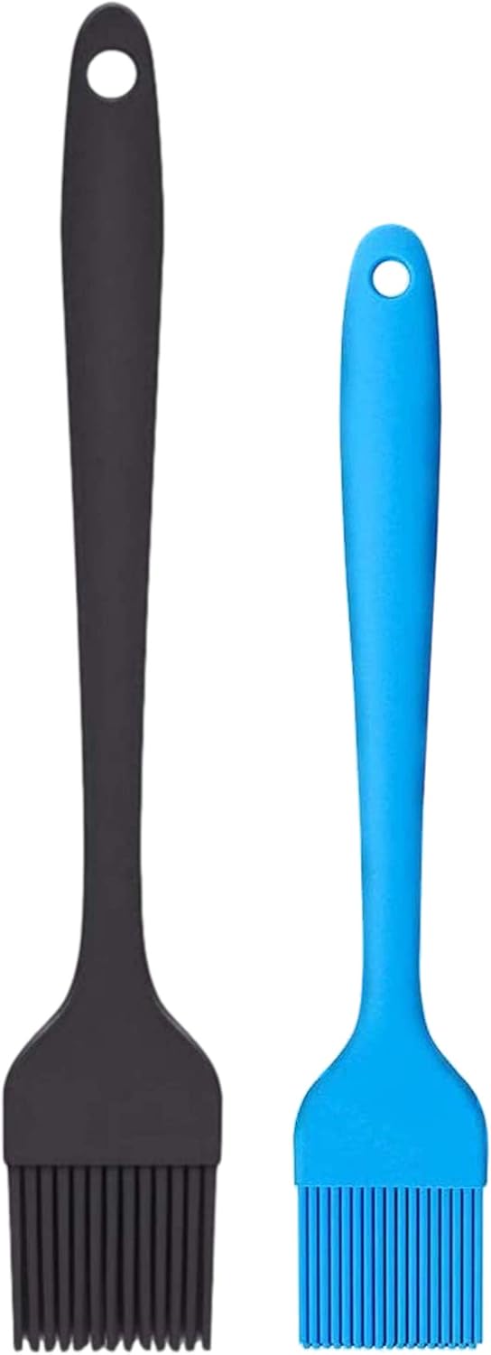 Silicone Basting Brush Set of 2 Heat Resistant Long Handle Pastry Brush for Grilling, Baking, BBQ and Cooking, Solid Core and Hygienic Solid Coating-Black and Blue: Kitchen & Dining
