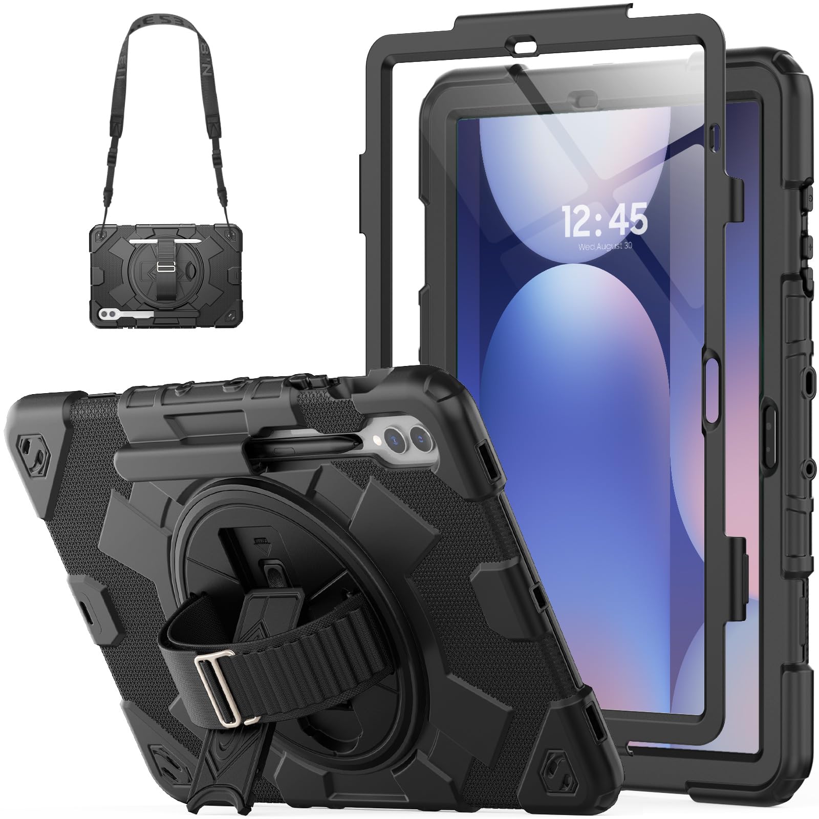 Photo 1 of HXCASEAC Case for Samsung Galaxy Tab S10+ Plus / S9 Fe+ / S9+ 5G 12.4 inch Protective with Screen Protector/S Pen Holder/ 360 Rotating Stand Hand Strap - Black