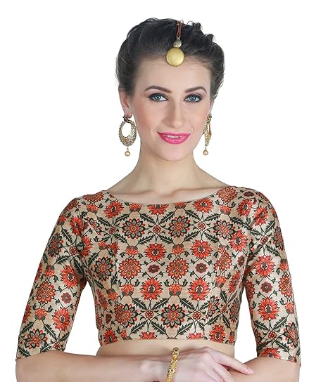 Women's Digital Printed Multi-Colour Saree Blouse With Boat Neck