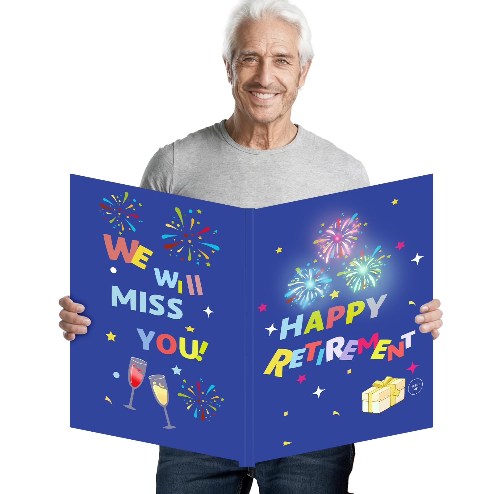 Large Retirement Cards for Men Women,Retirement Party Decorations with Lights and Music, Farewell Party Gift Signing Board （Size 61x35 cm）