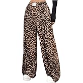 SHENHE Women's Leopard Wide Leg Pants Y2k Elastic Waist Loose Lounge Casual Pants Trousers