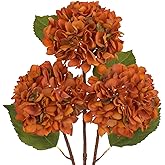Hollyone 3Pcs Burnt Orange Hydrangea Artificial Flowers Faux Dried Touch Hydrangeas Silk Flowers with Stem Fake Fall Florals Flower for Home Wedding Table Centerpiece Vase Arrangements Fall Decoration