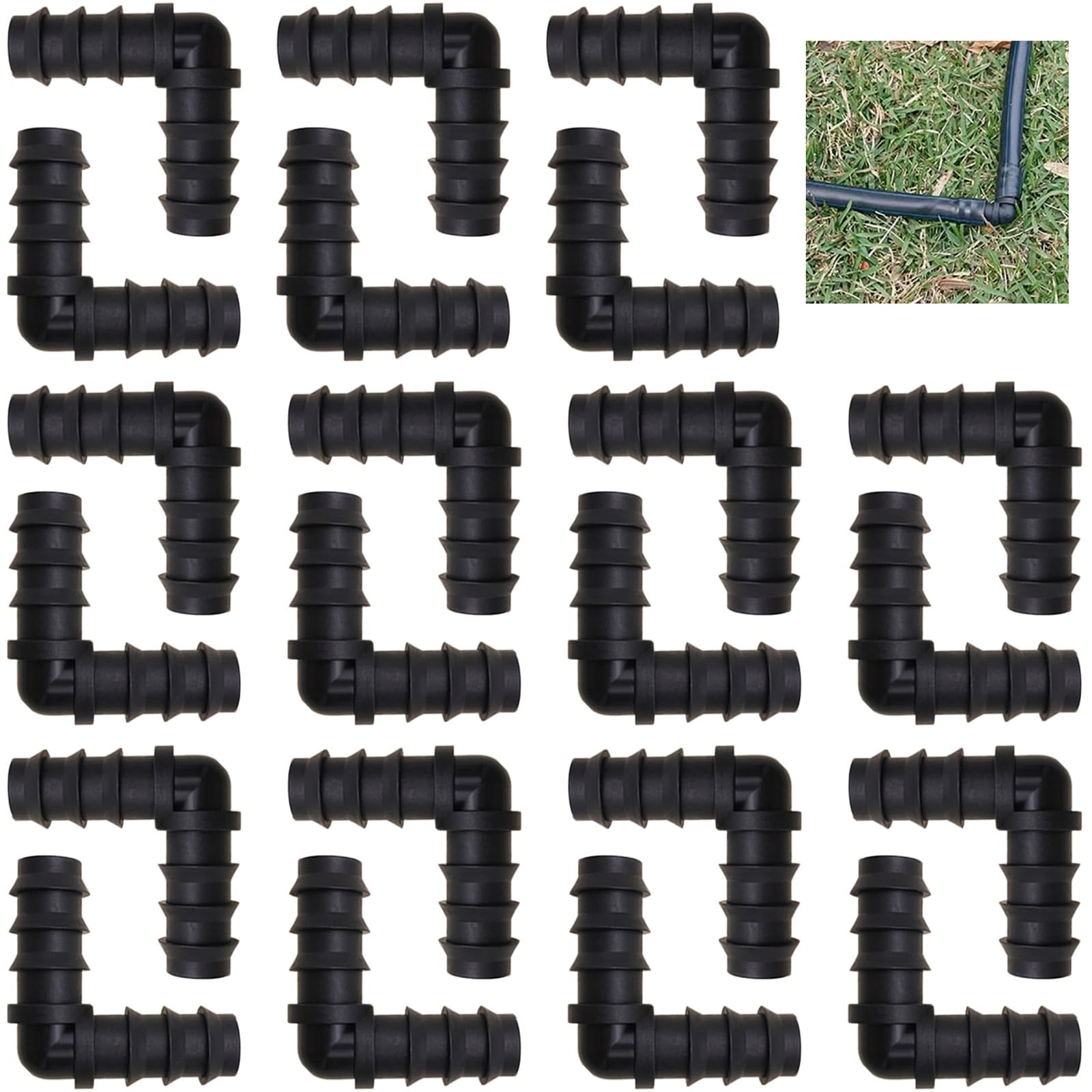 CTRICALVER Irrigation Hose Connectors, 22 Pcs 90° Elbows Pipe Hose Drip Irrigation Connector, 16mm (1/2 Inch) Garden Barbed Connector