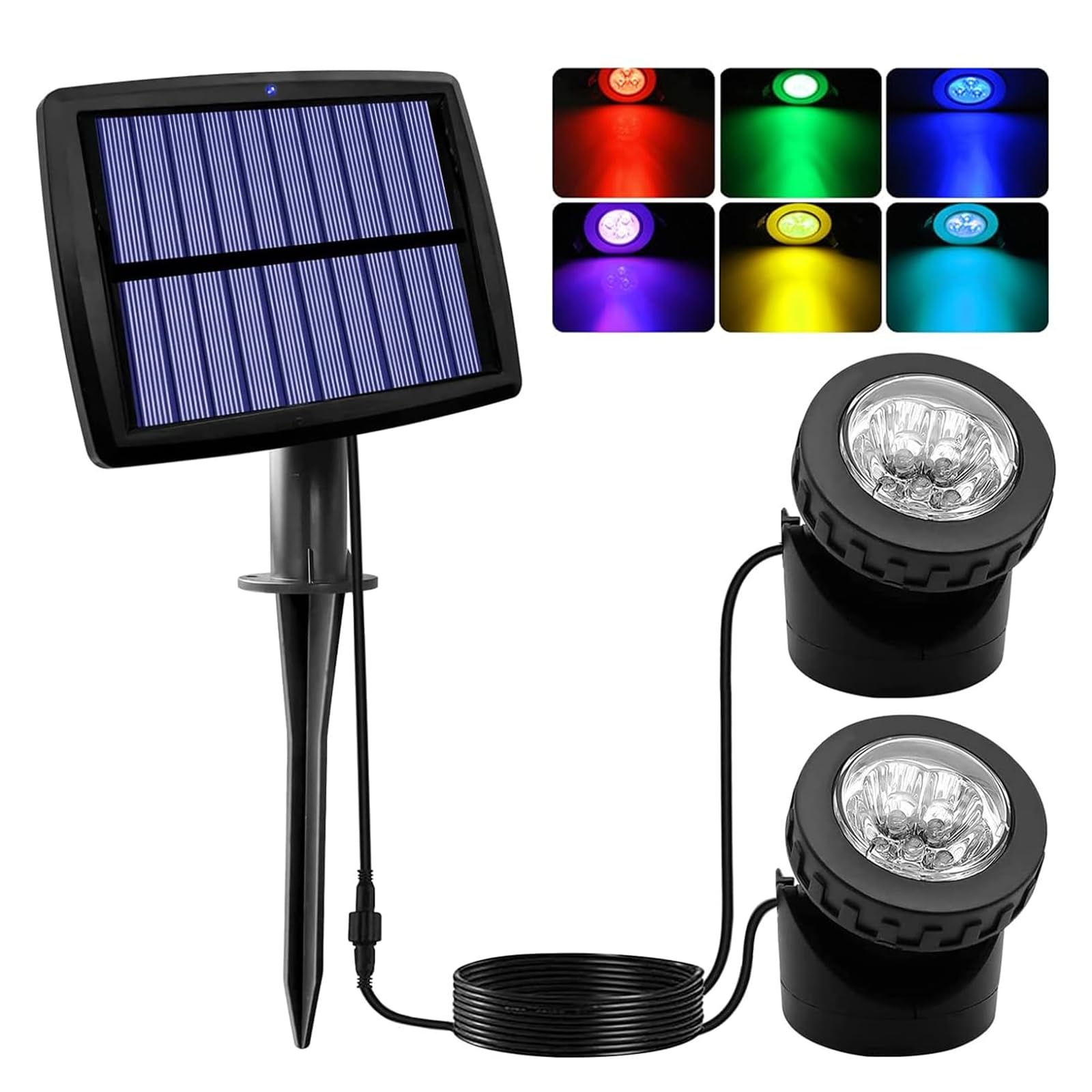 JUSTUP Outdoor Solar Pond Lights, 2 in 1 12 LEDs Waterproof Solar Underwater Pond Light Lighting Angle Adjustable Garden Spotlights, Auto ON/Off for Outdoor Garden Fish Tank Pool (2 Lamp RGB)