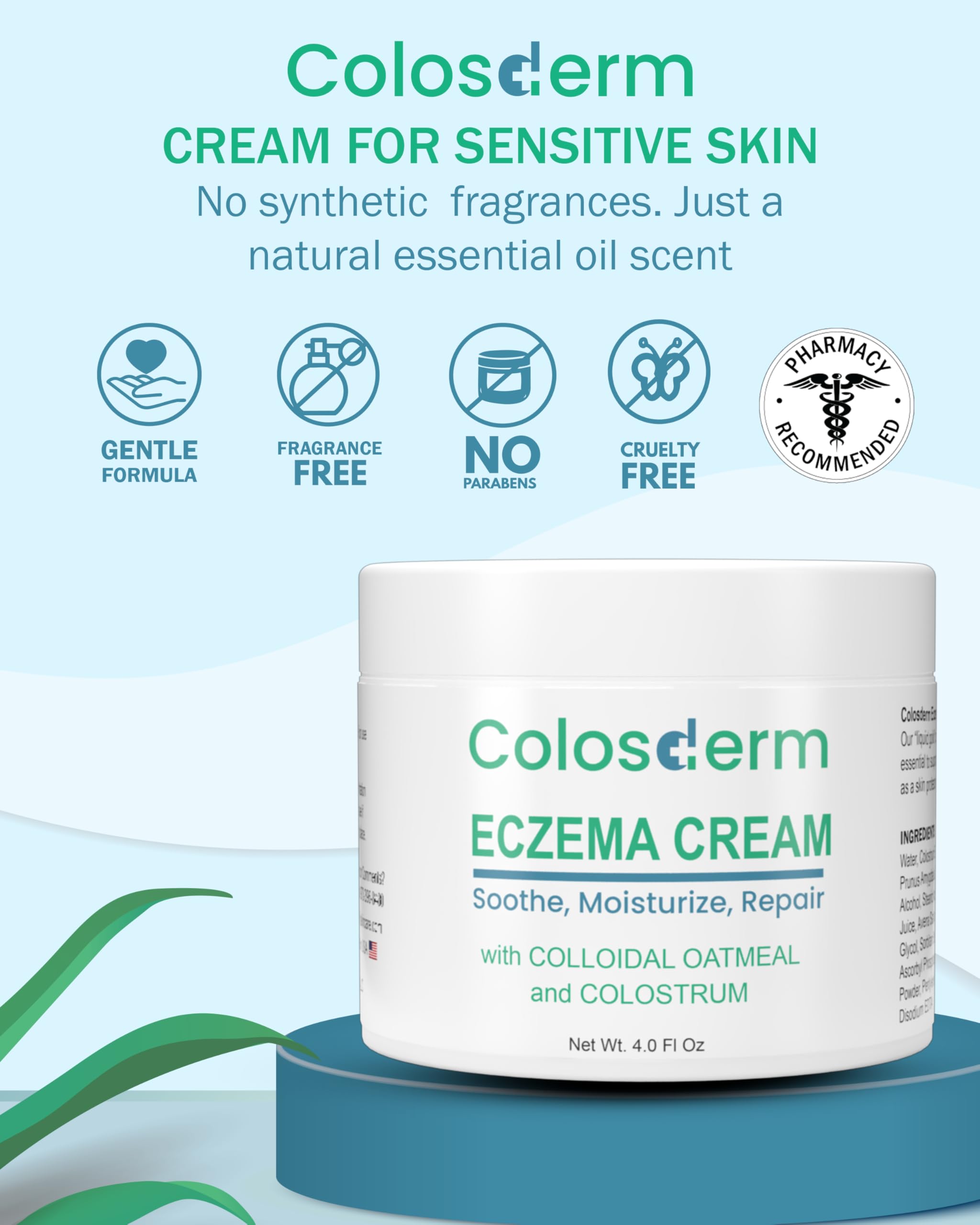 Eczema Cream for Kids & Adults, Colloidal Oatmeal & Colostrum Daily Moisturizing Body Lotion for Sensitive Skin, Soothing Eczema Treatment Relief for Dry & Itchy Skin, Steroid- & Fragrance-Free, 4 oz