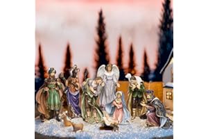 Christmas-Decorations Holy Family Figurine Nativity-Sets - 13.8"H 8pc Nativity Set for Christmas Indoor or Outdoor Multi Manger Scene Nativity Sculpted Resin Rustic Farmhouse Decor Newman House Studio