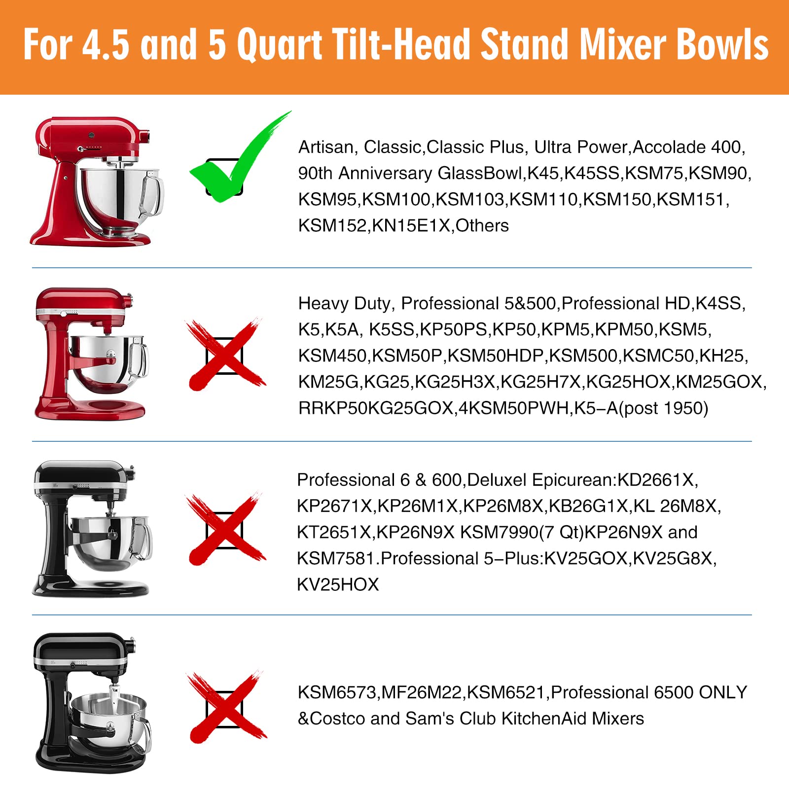 Owowong Flex Edge Beater Aid 4.5-5Qt Tilting Head Stand Mixer with Cable Organizer and Fixing Holder, Flat Beater Paddle with Flexible Silicone Edges, Bowl Scraper, Kitchen Utensil Mixer Accessories
