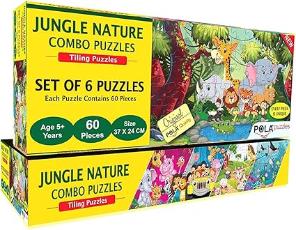 Pola Puzzles - Jungle Nature - Puzzle - Combo 6-in-1 - Gift Pack - 60- Pieces each Tiling Puzzles (Jigsaw Puzzles - Puzzles for Kids - Floor Puzzles) - Puzzles - for Kids Age-5-Years and Above. Size: 37 CM X 24 CM