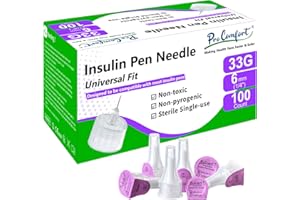 Pro Comfort Insulin Pen Needles 33G 6mm (1/4"), Diabetic Needles for Insulin Injections, 100 Ct, Universal Fit, Compatible with Most Pen Injector Device, Super Thin for Diabetes Comfortable Injection