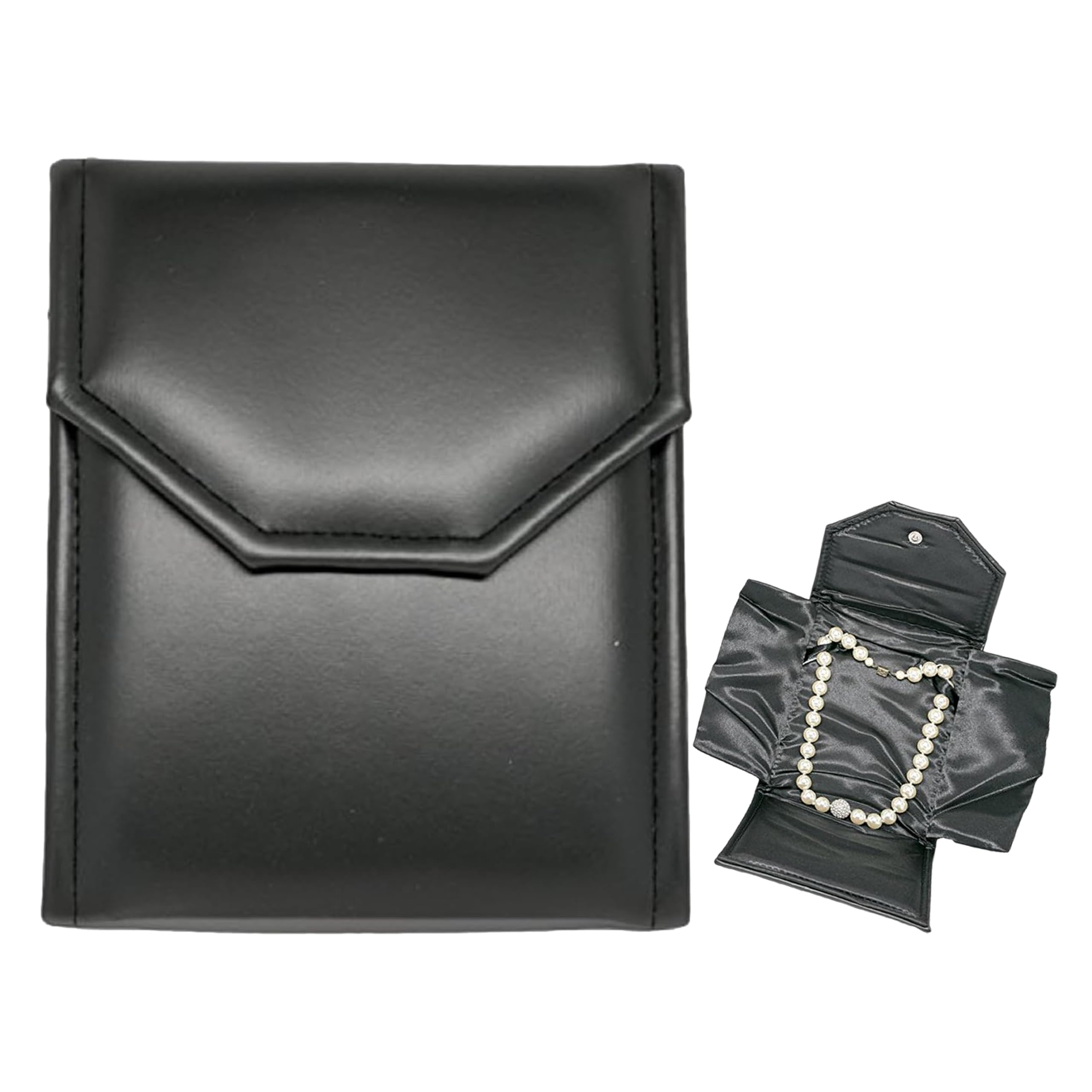 Novel Box Necklace Display Pearl Folder 8x6 inch Large Travel Jewelry Case - Wedding Jewelry Storage Holder with Smooth Finish - Jewelry Organizer Necklace Box - Black/Black Stitched