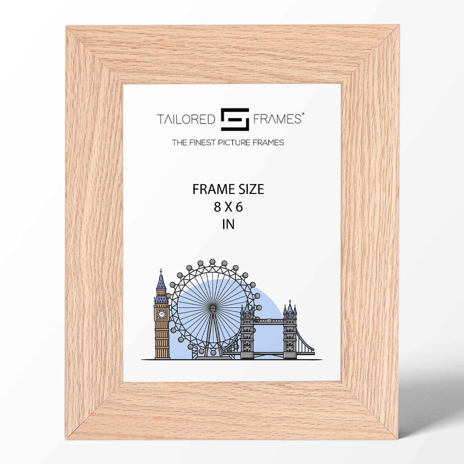 Tailored Frames Natural Oak Wood 8" x 6" Single Picture Frames | Table Top & Wall Hanging Type | Photo Frame Without Mount