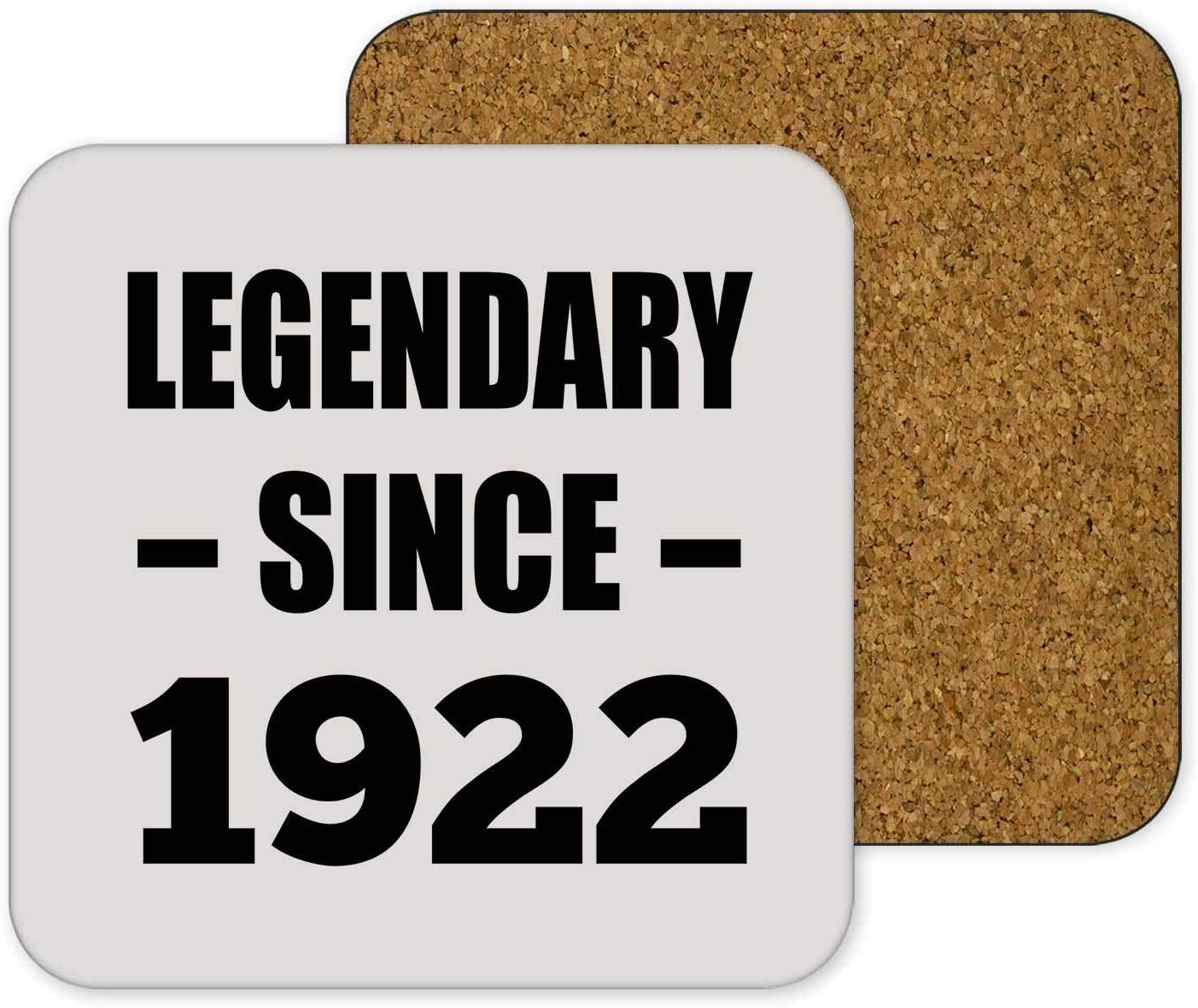 98th Birthday Legendary Since 1922 - Drink Coaster Non-Slip Non-Skid Mat Cork Back-ing - Idea for Friend Kid Daughter Son Grand-Dad Mom Birthday Wedding Anniversary Thanksgiving